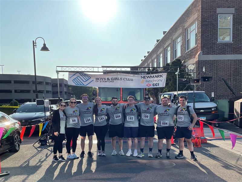 LGRA Team Members in company t-shirts at the Boys & Girls Club of Stamford Charity race