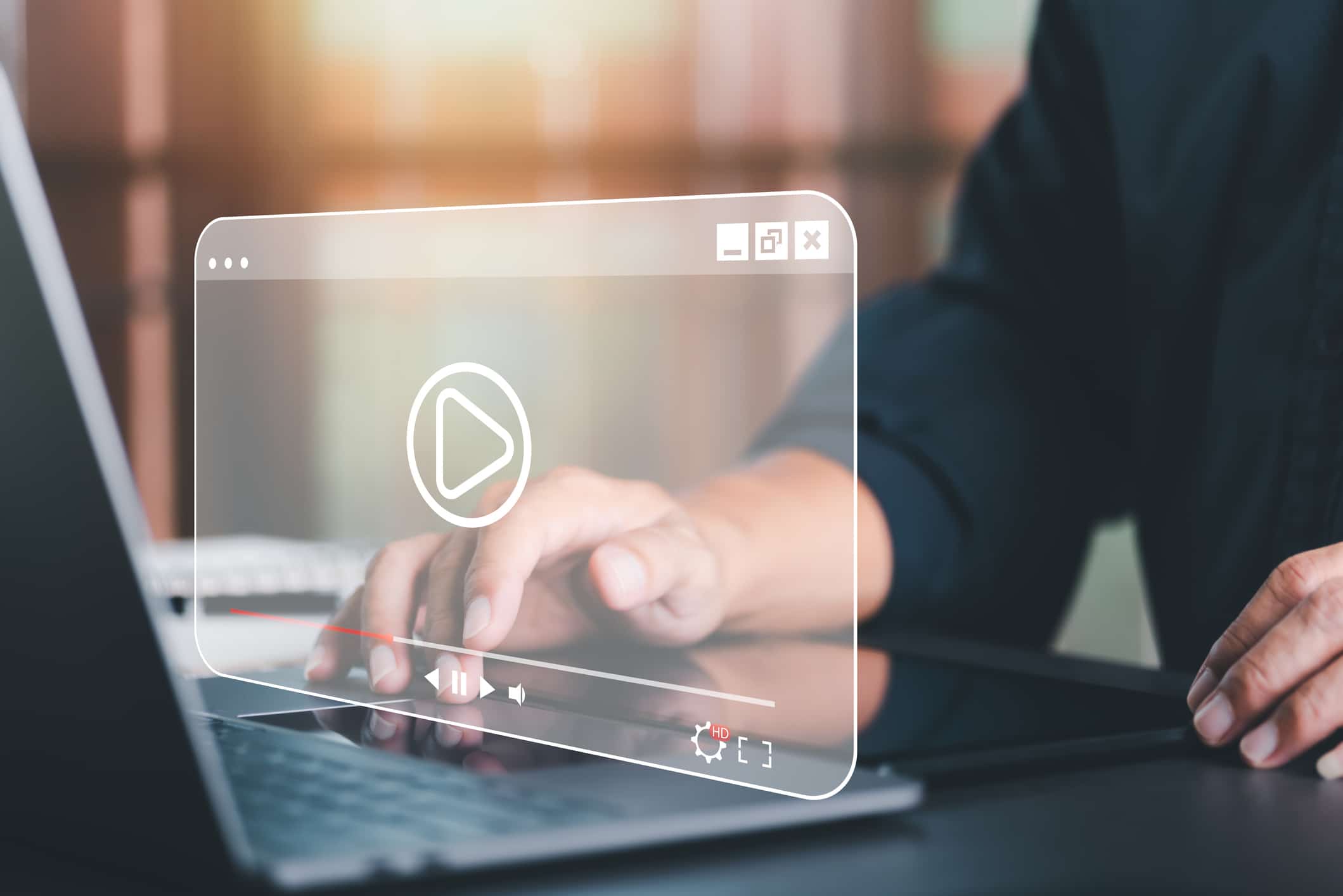 young man using laptop to watch video,Training, learning, teaching, virtual reality used in online video conferencing,Online streaming Watch videos on the Internet